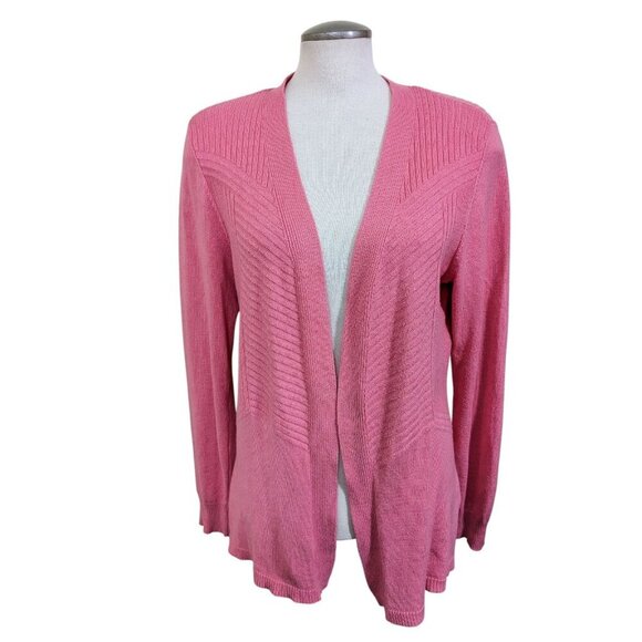 89th & Madison Coral Pink Womens Cardigan Sweater Size L Soft Open Front Ribbed - Picture 1 of 6